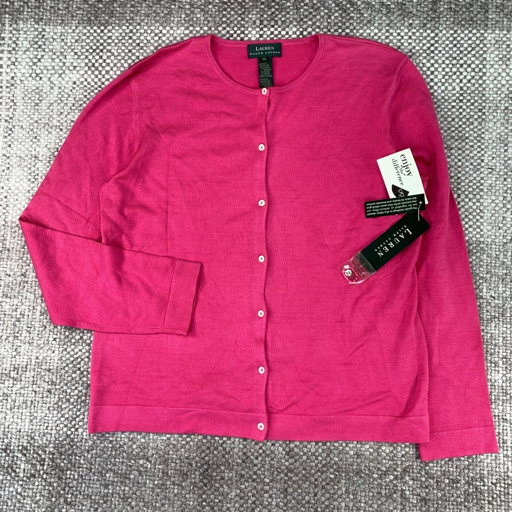 Lauren Ralph Lauren Cardigan Womens XL Pink Silk Blend NWT Button Front Sweater